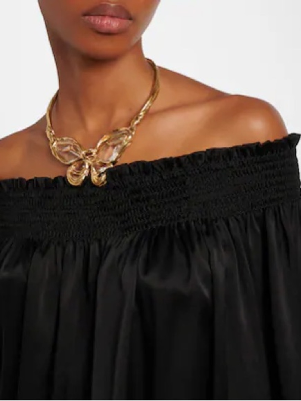 Theory Black Smocked OffShoulder Silk Top